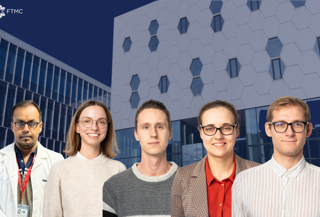 FTMC doktorantai Sukomol Barua, Agnė Minderytė, Kernius Vilkevičius, Miglė Mackevičiūtė ir Yaraslau Padrez. Hernandez & Sorokina / FTMC bei asmeninių archyvų nuotraukos