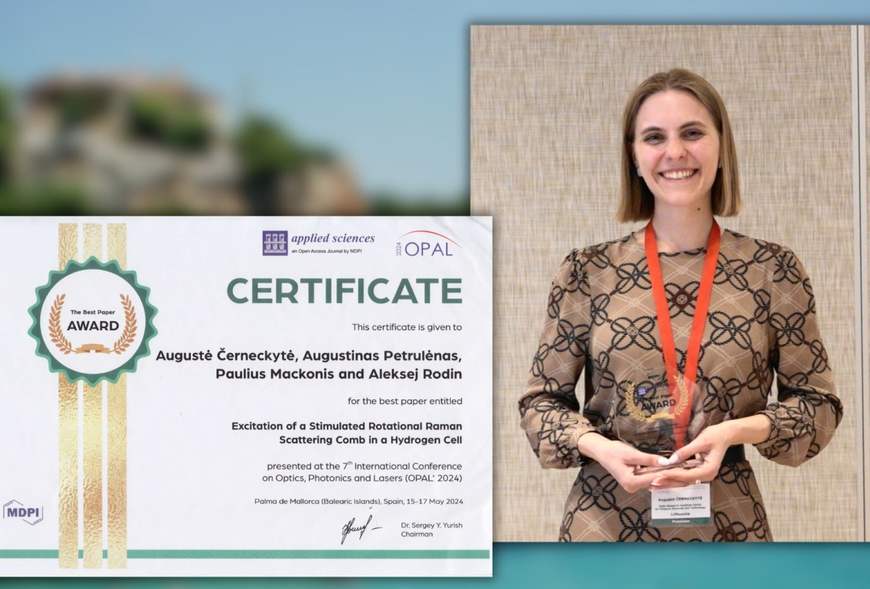 Augustė Černeckytė ir apdovanojimas už geriausią žodinį pranešimą konferencijoje OPAL' 2024. Asmeninio archyvo nuotraukos